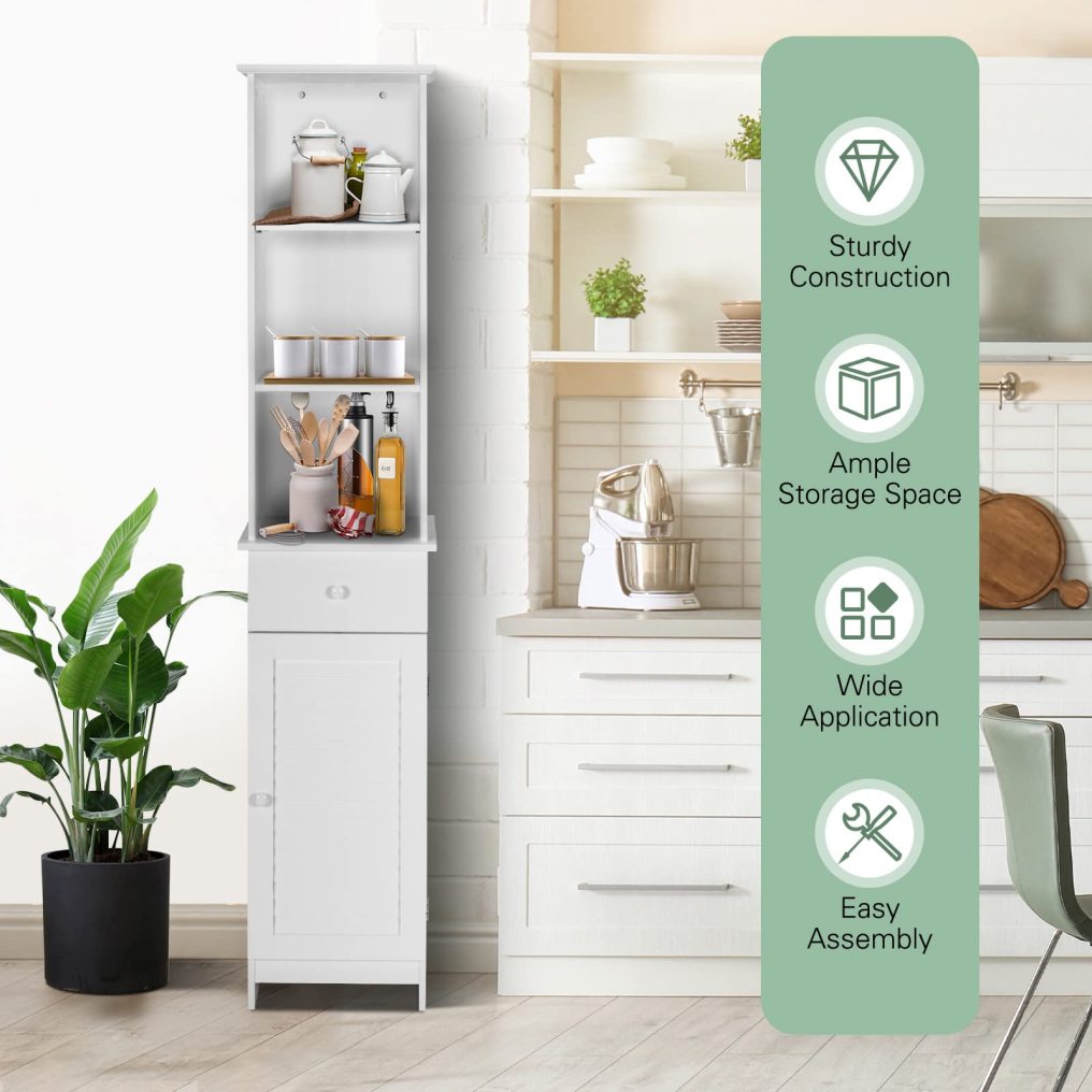 Tall Bathroom Storage Cabinet with 2 Adjustable Shelves