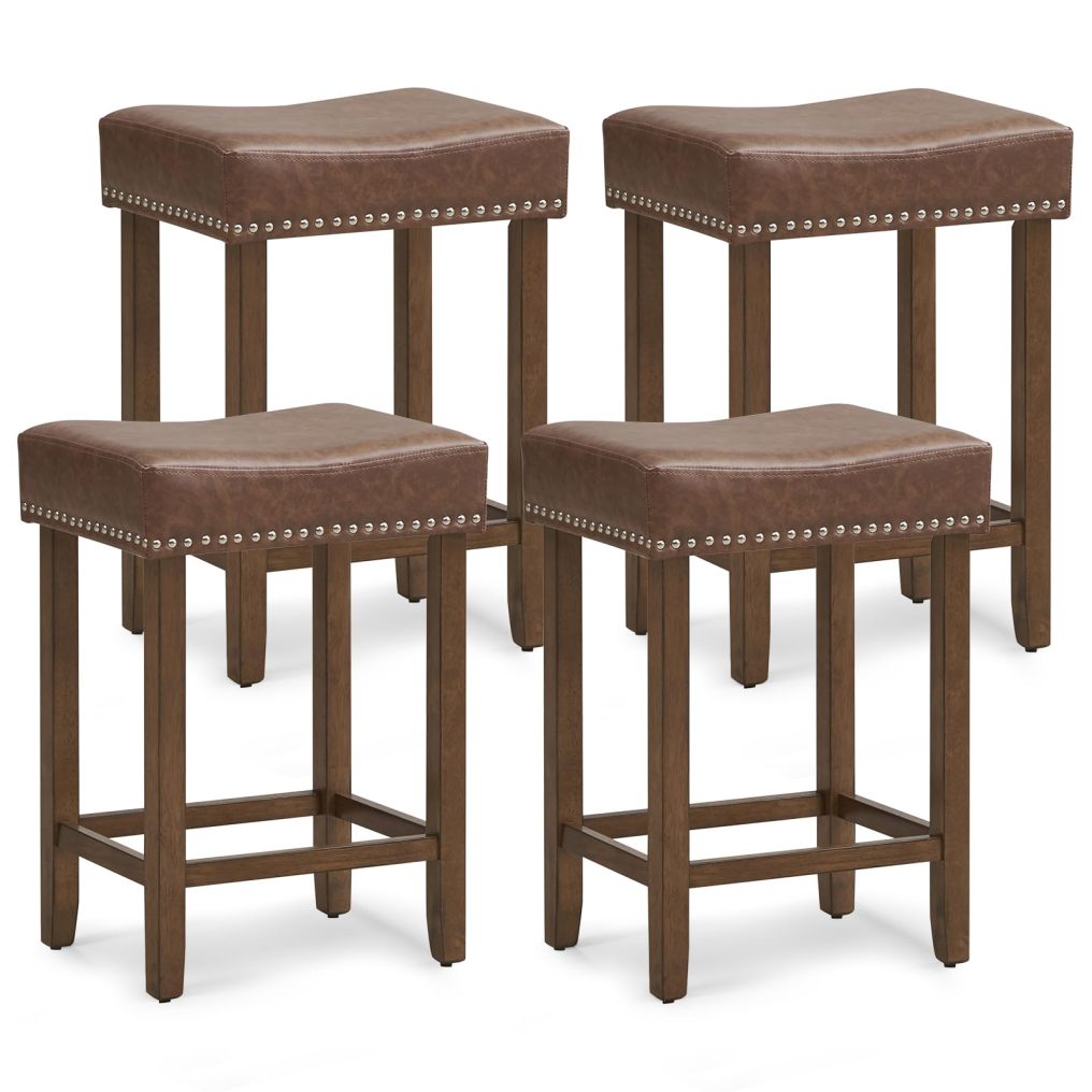 Bar Stools Set of 2/4 24-Inch Counter Height Saddle Stools