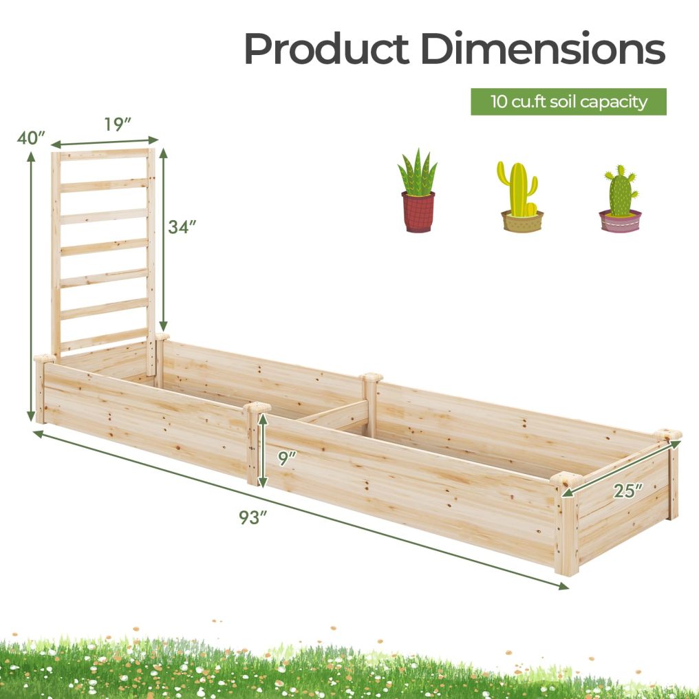 Raised Garden Bed with Trellis (93" L x 25" W x 40" H)