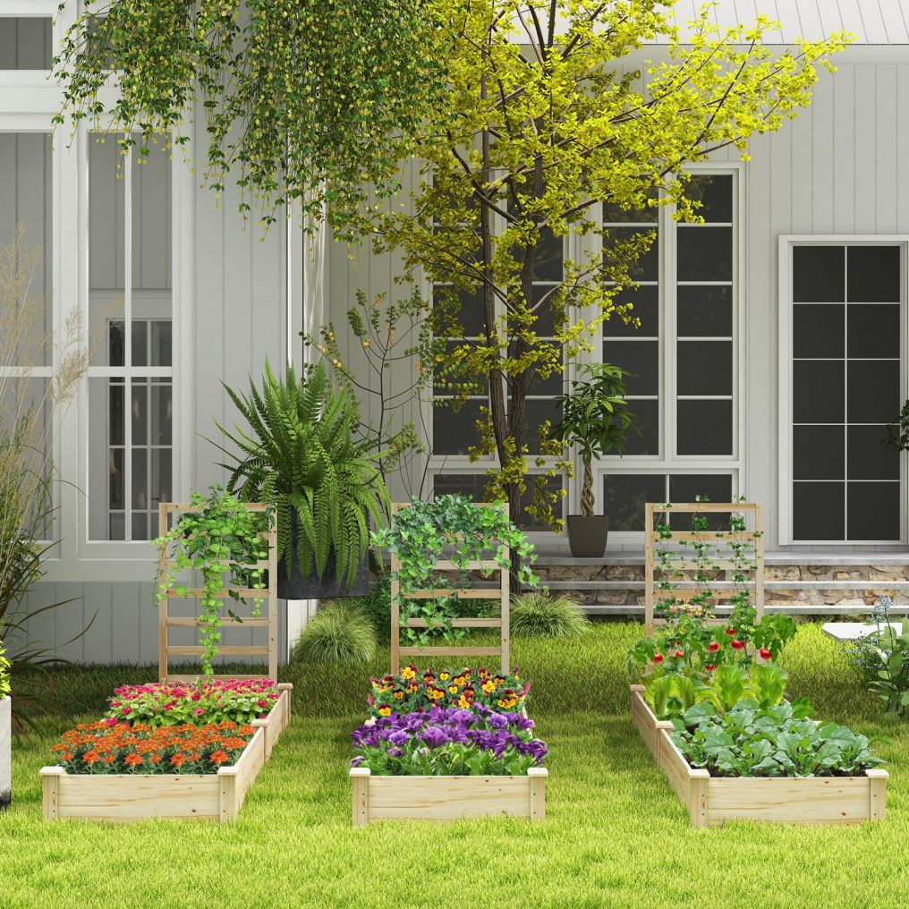 Raised Garden Bed with Trellis (93" L x 25" W x 40" H)