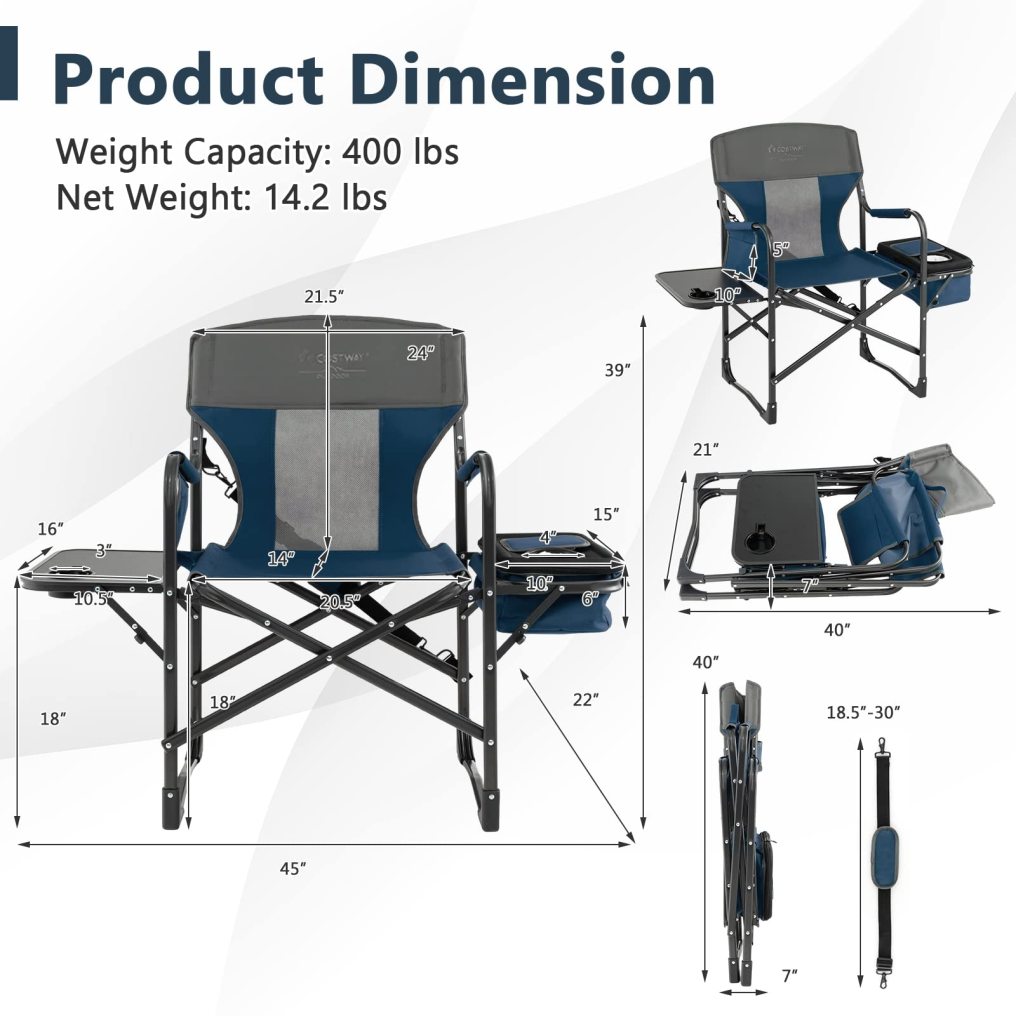 Folding Camping Chair Heavy-Duty Director Chair Supports 400lbs for Adults