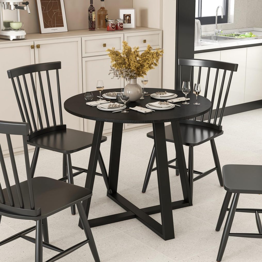 Kitchen Table for 4 People with Rubber Wood Frame for Living Room Restaurant