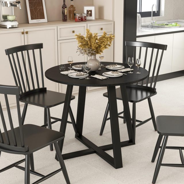 Kitchen Table for 4 People with Rubber Wood Frame for Living Room Restaurant