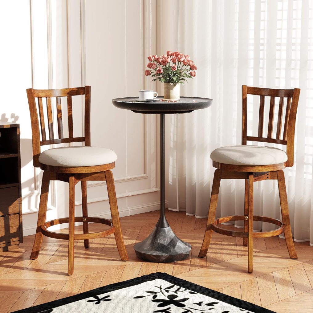 Barstools Set of 2/4 360° Rotating Counter Height Chairs(25'')