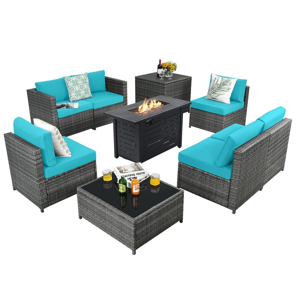 Outdoor Wicker Rattan Sectional Sofa Set with 4'' Thickened Cushions