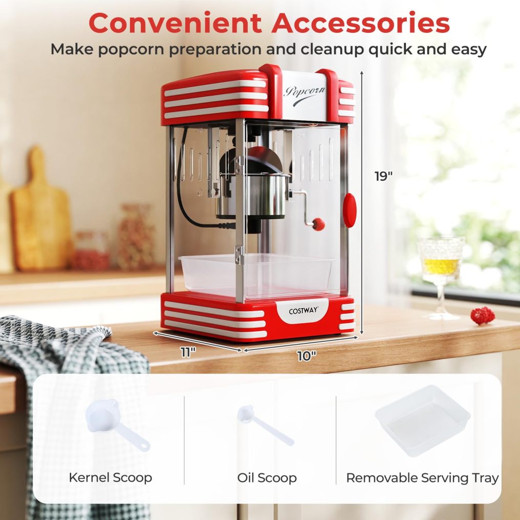 Theater Style Countertop Popcorn Maker with Stainless Steel Kettle & Halogen Light