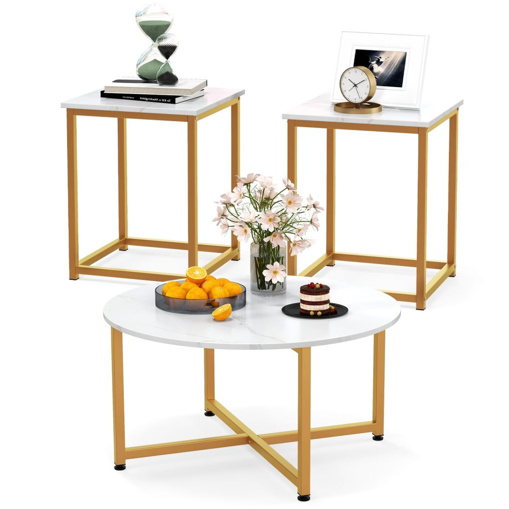 Coffee Table Set of 3 Wood Grain Round Coffee Table