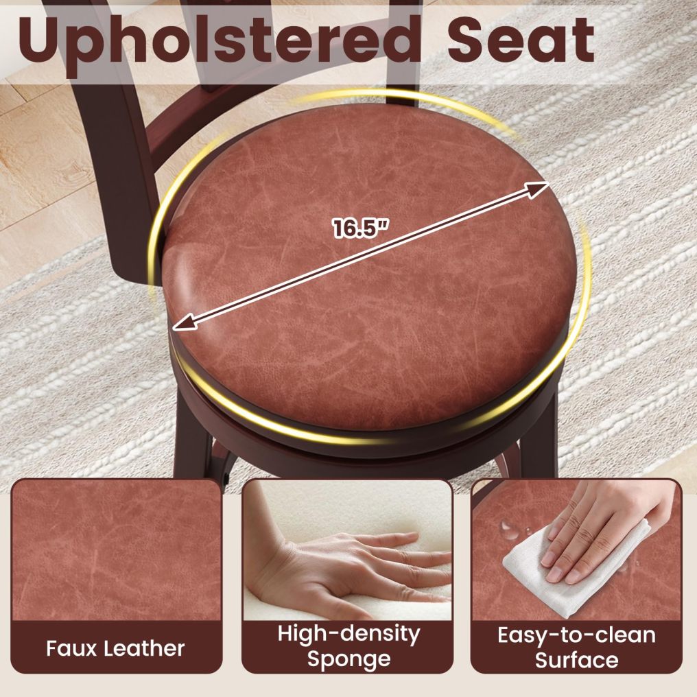 Barstools Set Faux Leather Upholstered Bar Stools with High Backs and Footrests