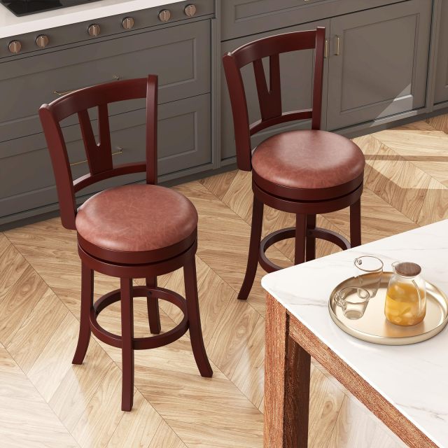 Barstools Set Faux Leather Upholstered Bar Stools with High Backs and Footrests