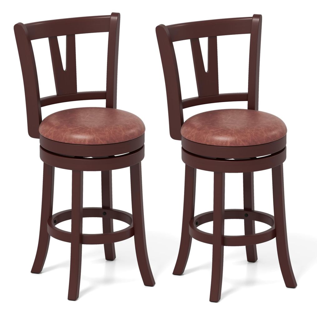 Barstools Set Faux Leather Upholstered Bar Stools with High Backs and Footrests