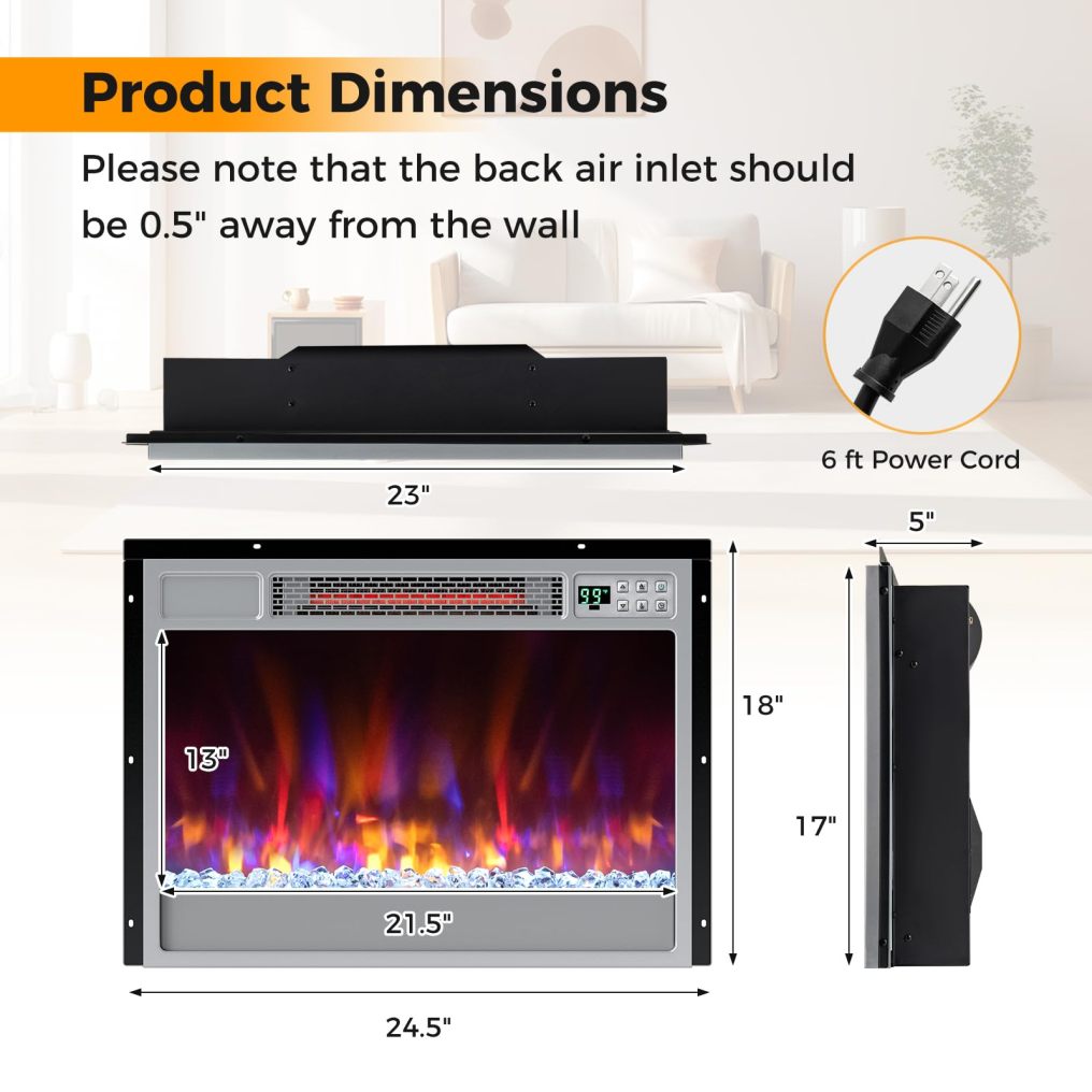 Electric Fireplace Inserts 23-inch Wide 1500W Recessed Fireplace Insert with Remote Control