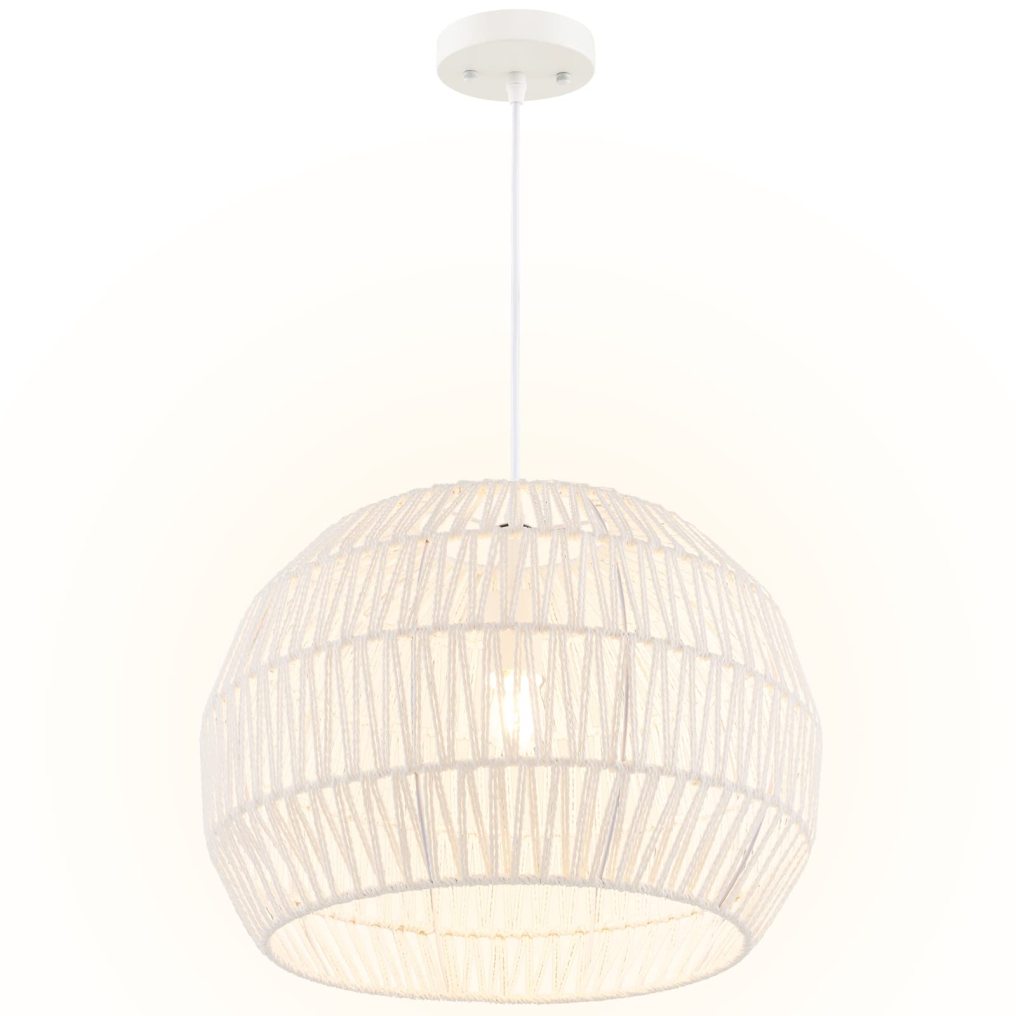 ARLIME Farmhouse Rattan Pendant Lights - Boho Modern Round Ceiling Chandelier Hanging Lamp