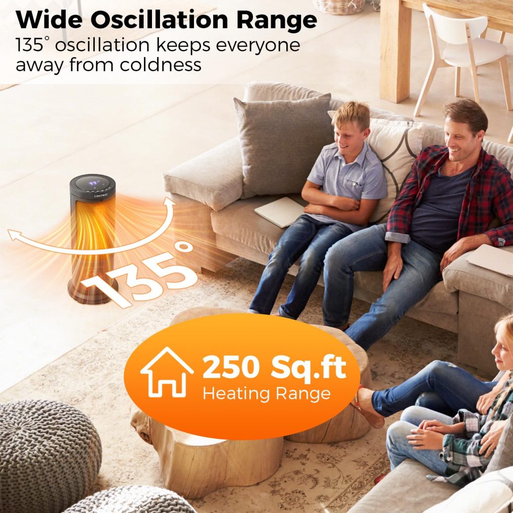 Indoor Space Heater with 3D Realistic Flame Portable 17-inch Height Tower Electric Heater
