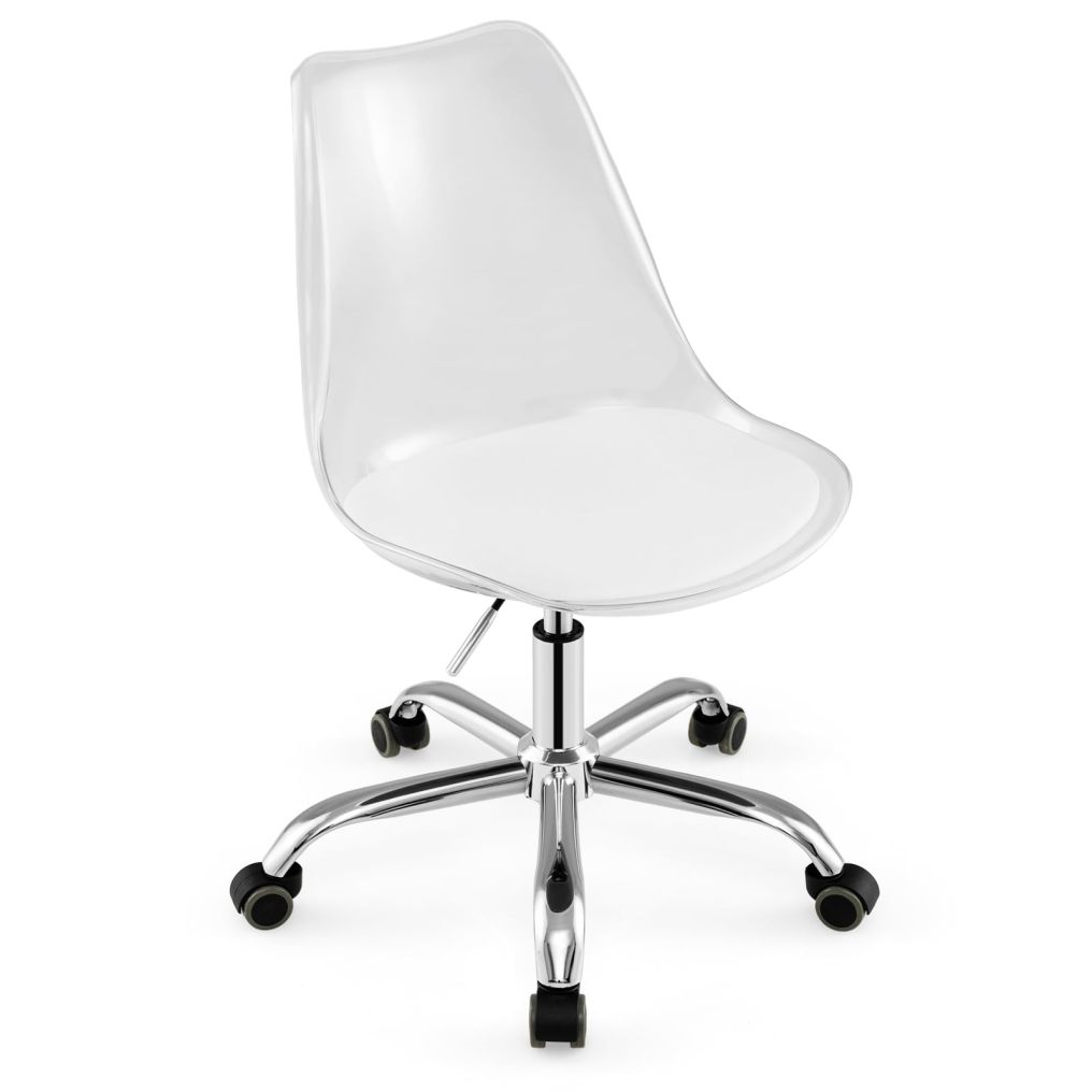 Armless Rolling Acrylic Office Chairs with Swivel Seat & PU Leather Cushion