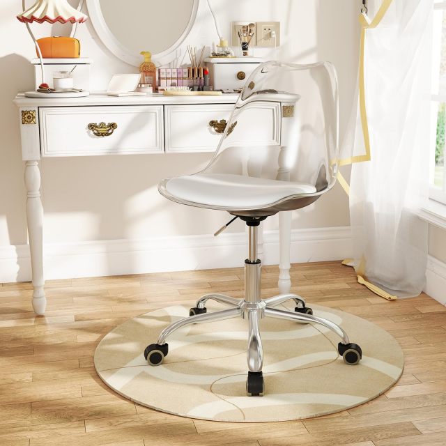 Armless Rolling Acrylic Office Chairs with Swivel Seat & PU Leather Cushion