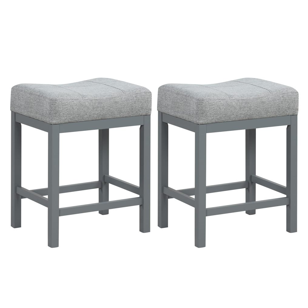 24.5" Bar Stool Set Upholstered Breakfast Stools w/Solid Rubber Wood Frame Humanized Footrest