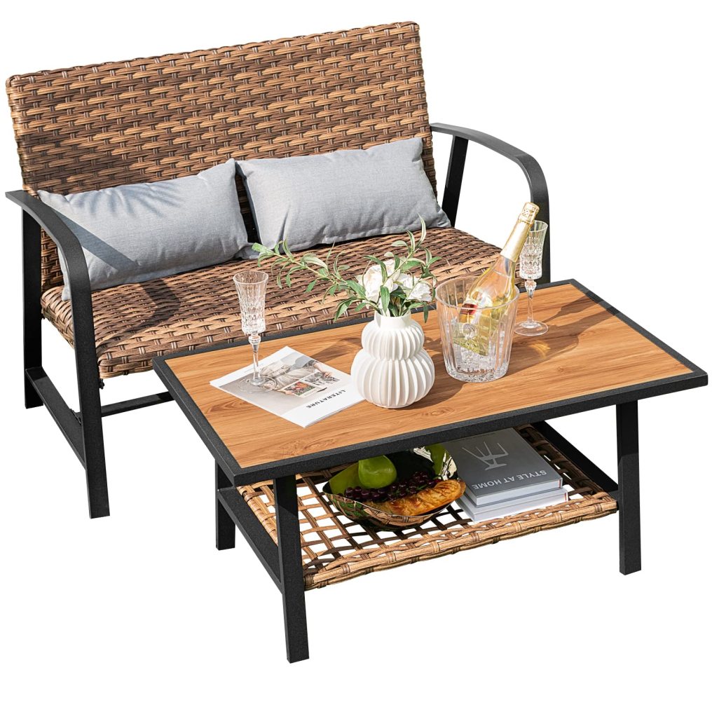 Outdoor Conversation Seating Set with Lumbar Pillows
