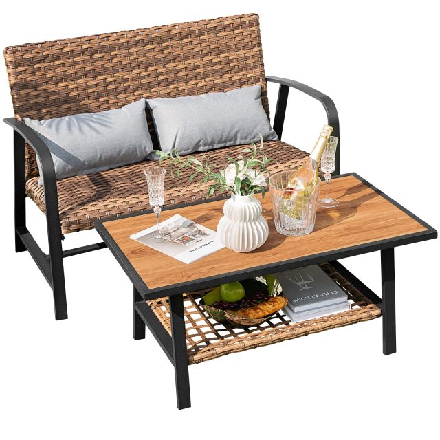 Outdoor Conversation Seating Set with Lumbar Pillows