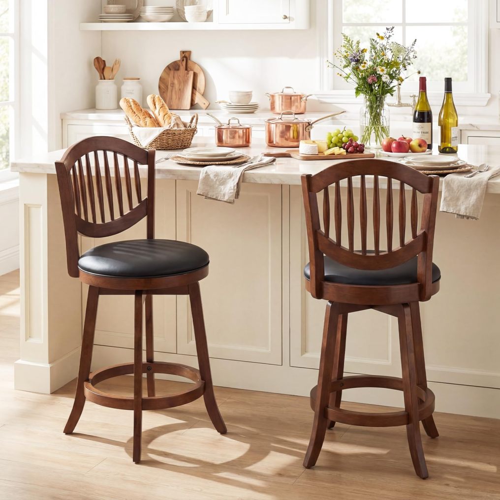 25/30 Inch Counter Height Barstools with Backrests and Wood Frame