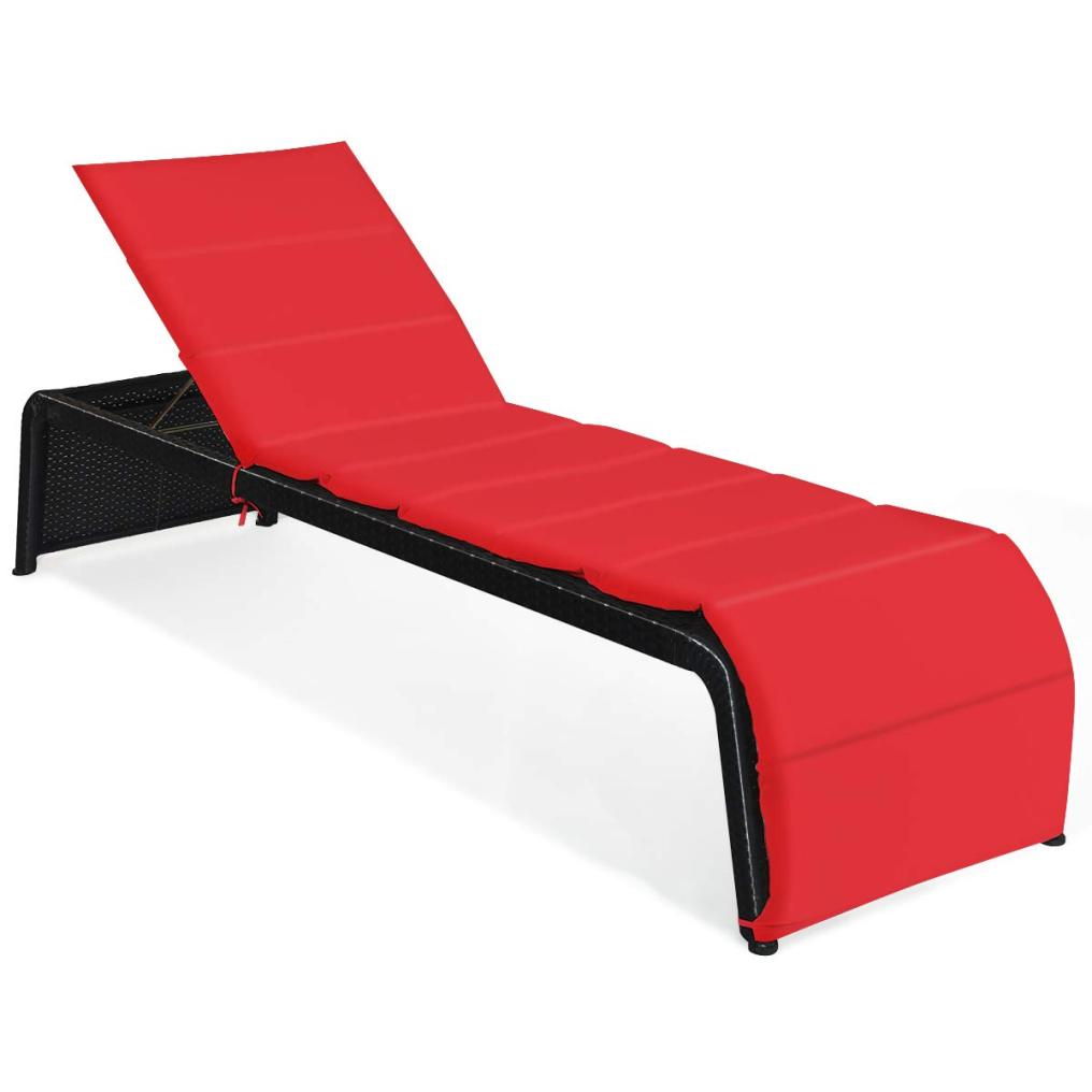 Patio Rattan Lounge Chair Cushioned Chaise Recliner Chair with Adjustable Back Garden Backyard Poolside Turquoise