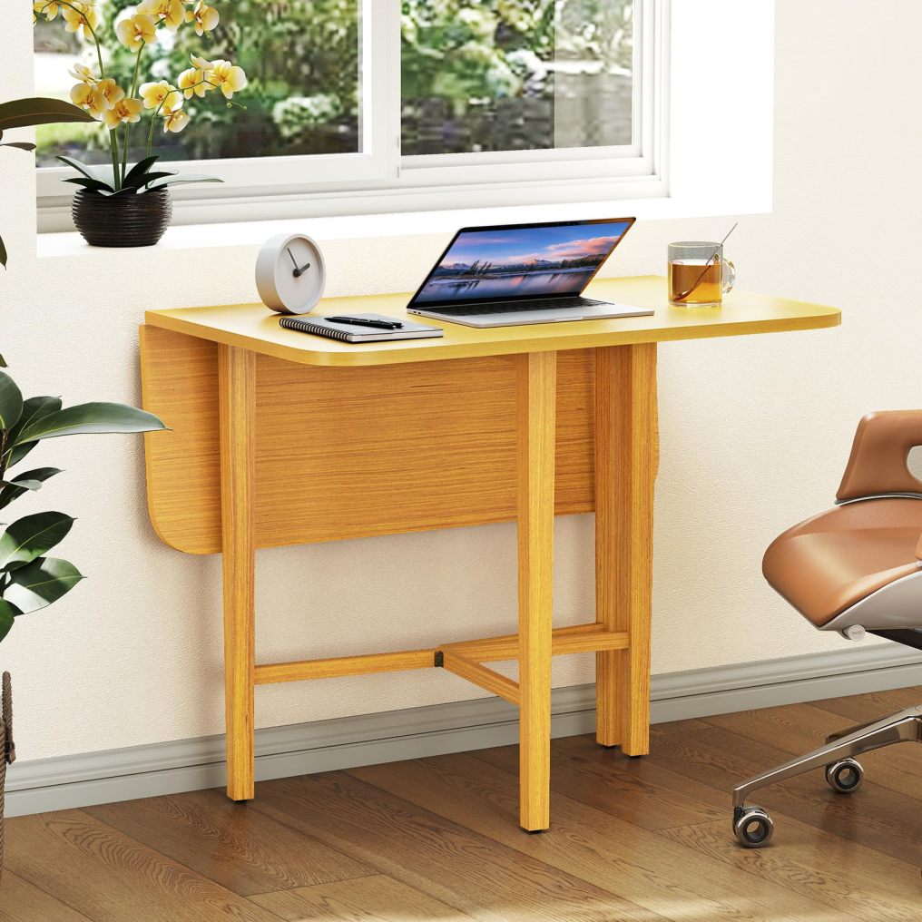 36" Compact Folding Kitchen Table for 2-4 People with Solid Rubber Wood Legs