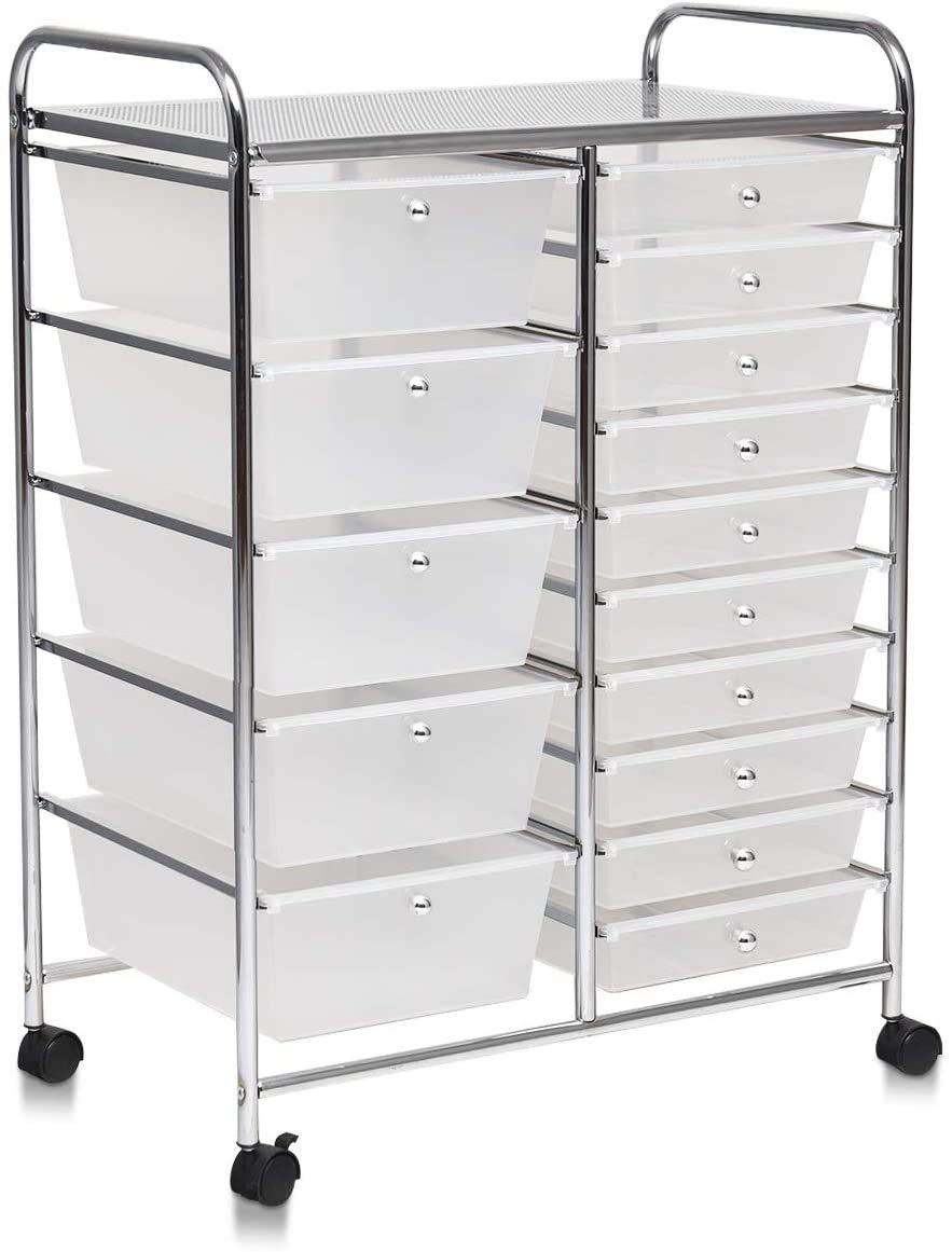 ARLIME 15-Drawer Storage Cart, 15 Drawer Trolley, Rolling Organizer Cart