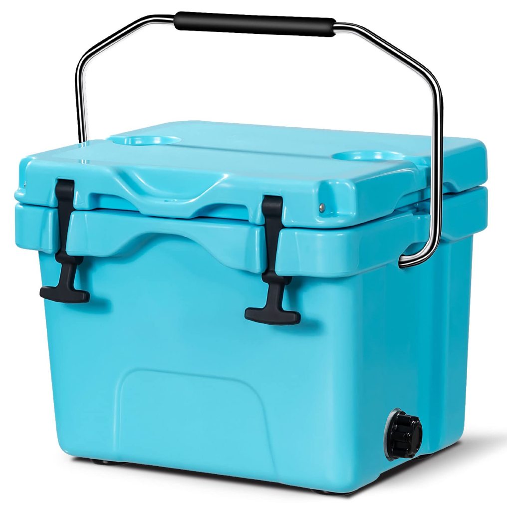 16 Quart Cooler 24 Can Insulated Ice Chest Box with Heavy Duty Handle and 2 Cup Holders