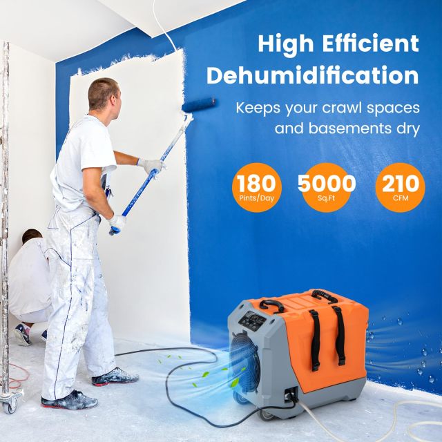 180 PPD Commercial Dehumidifier, with Pump & Drain Hose, Industrial Dehumidifier with Auto Defrost