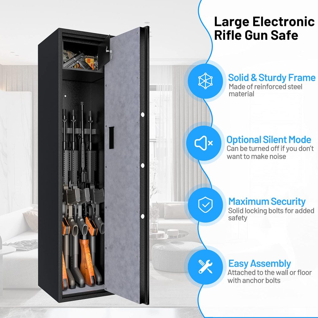 5 Gun Metal Security Storage Cabinet with Handgun Lockbox