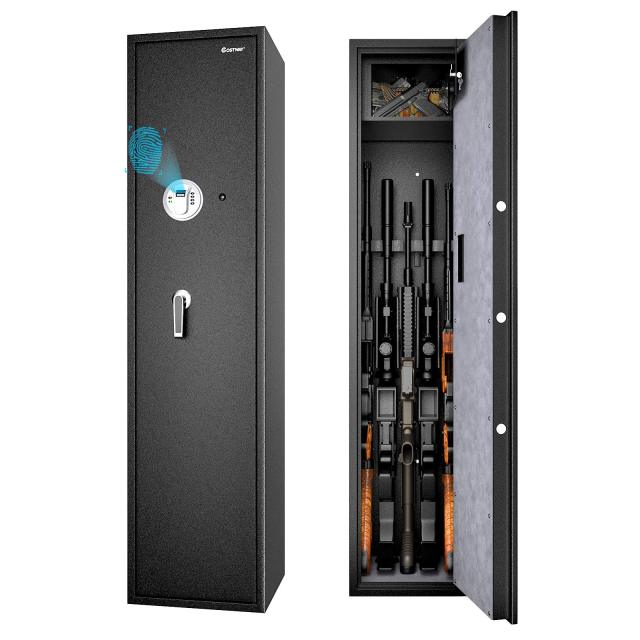 5 Gun Metal Security Storage Cabinet with Handgun Lockbox