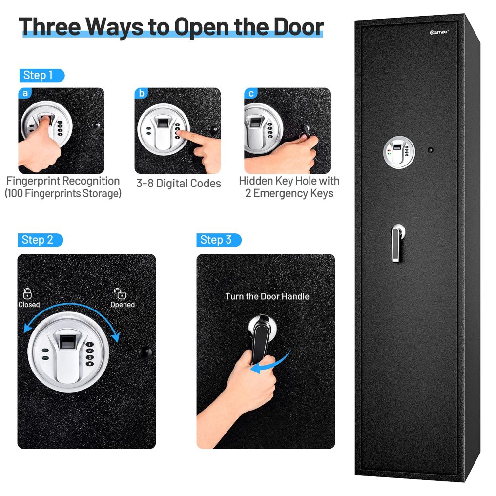 5 Gun Metal Security Storage Cabinet with Handgun Lockbox