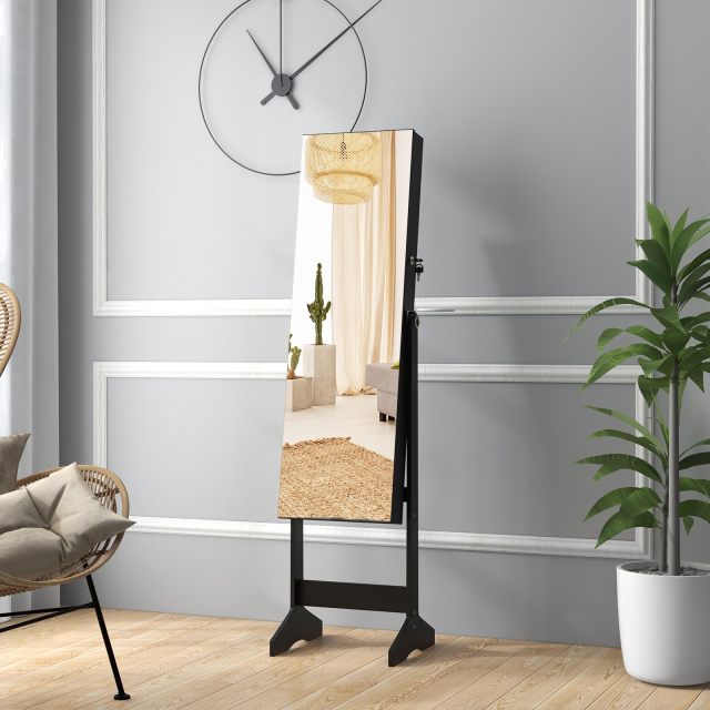 LED Mirror Jewelry Cabinet w/Hairdryer Holder for Living Room