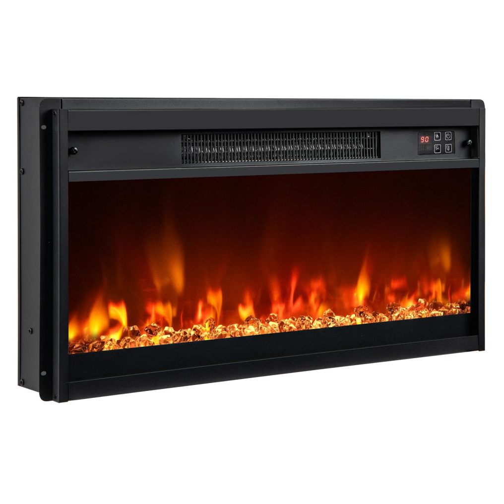 26 Inch Recessed Fireplace Heater, Electric Fireplace Insert w/Multi-Color Flame & Crystal Ember Bed