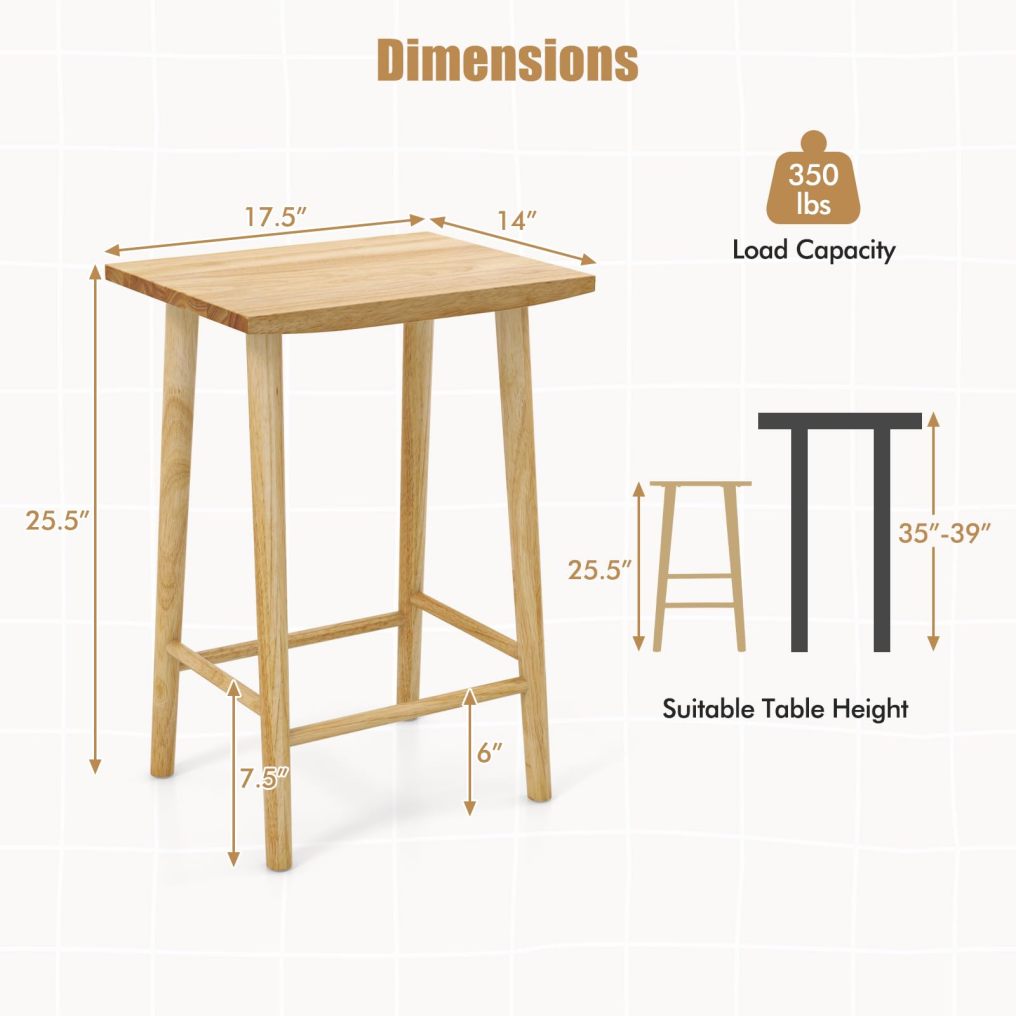 25.5” Counter Height Stool with Footrest & Solid Wood Frame