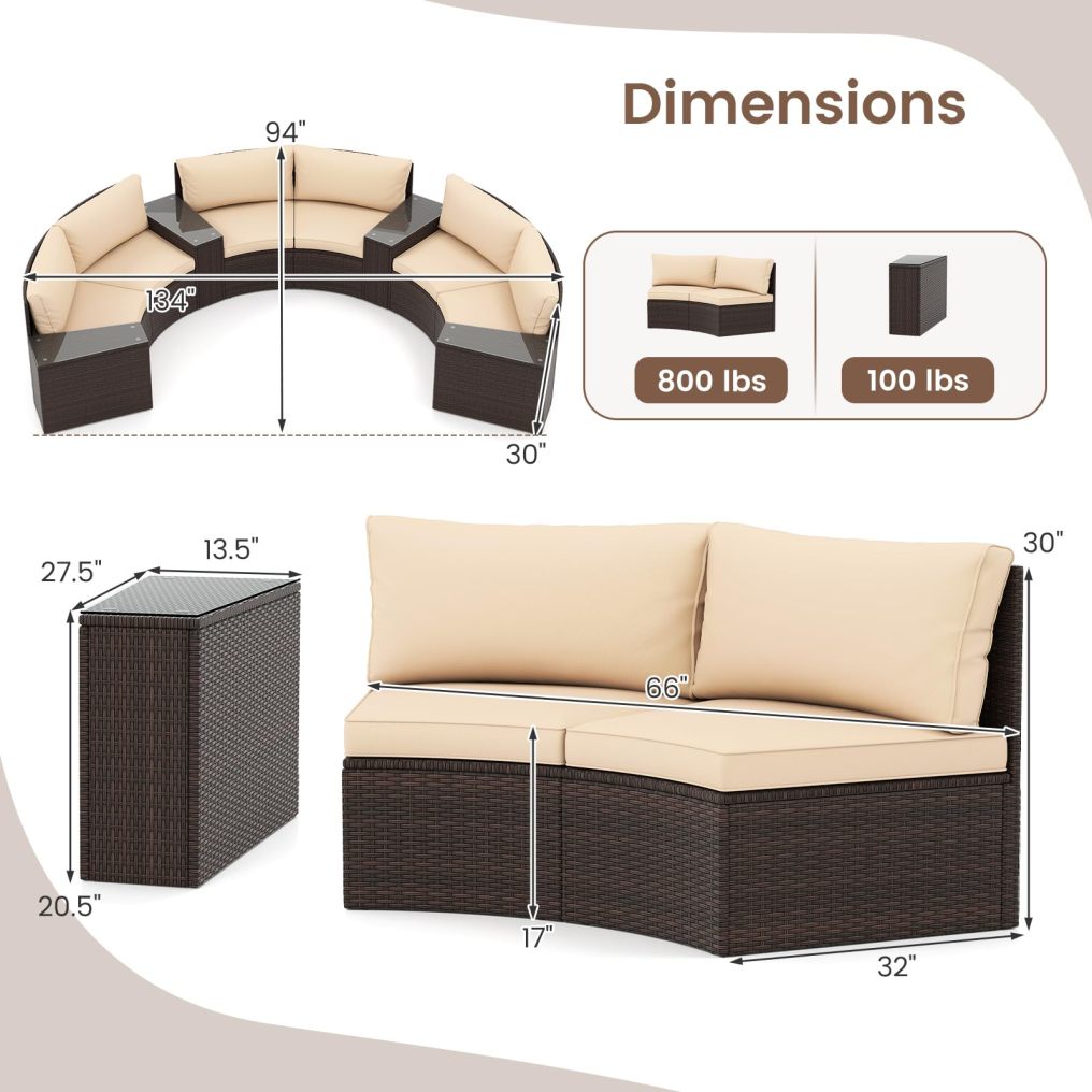 7 Pieces Patio Furniture Set Rattan Wicker Sectional Loveseat