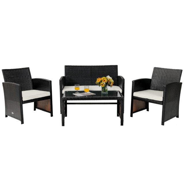 4/8 Piece Patio Furniture Set with Cushion and Coffee Table