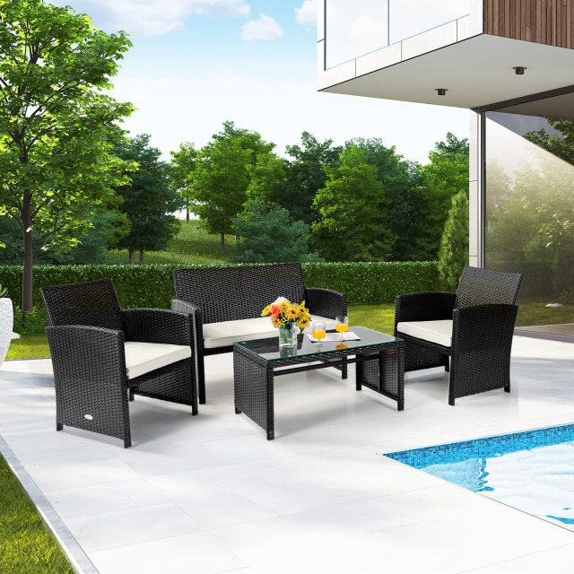 4/8 Piece Patio Furniture Set with Cushion and Coffee Table