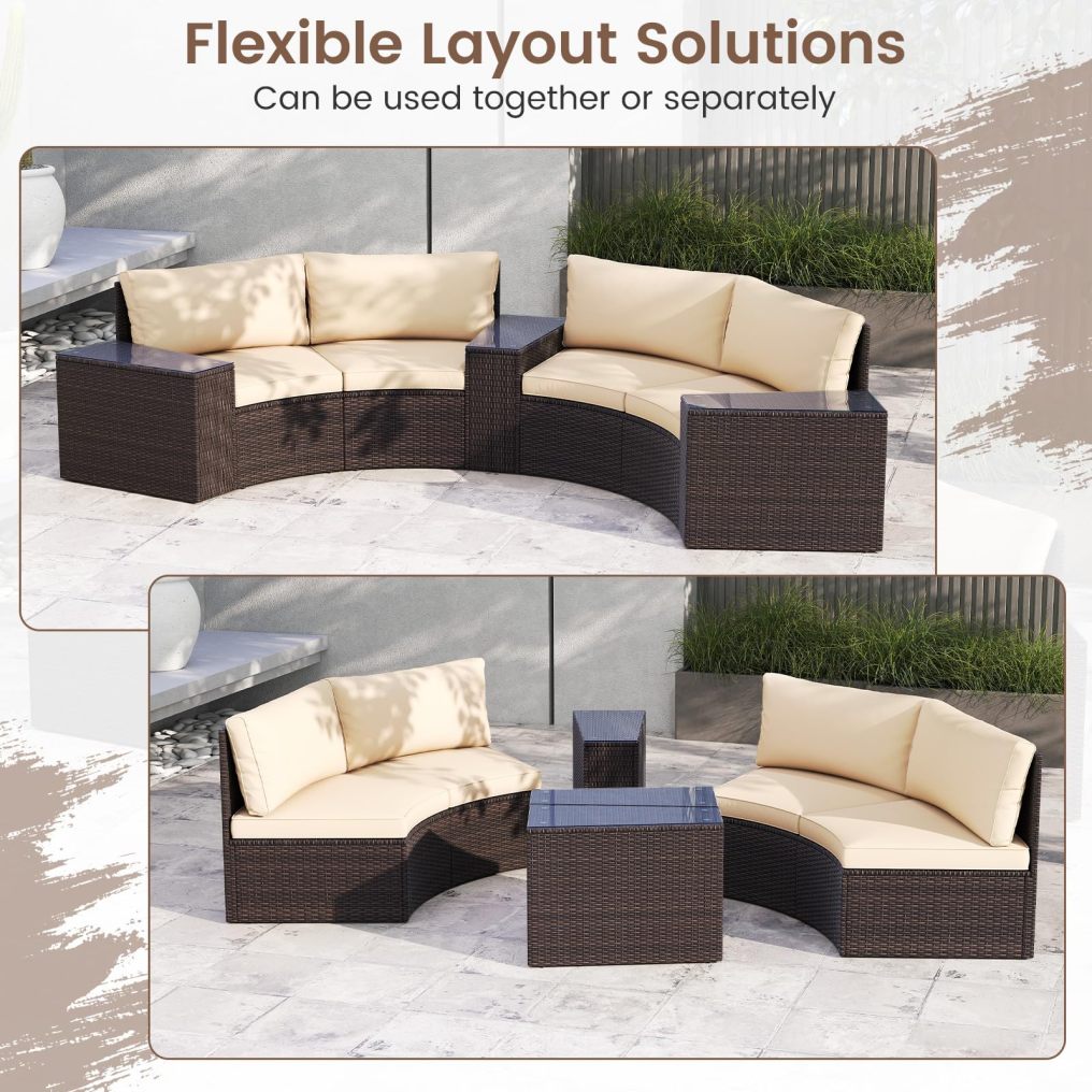 5 Pieces Patio Furniture Set Rattan Wicker Sectional Loveseat