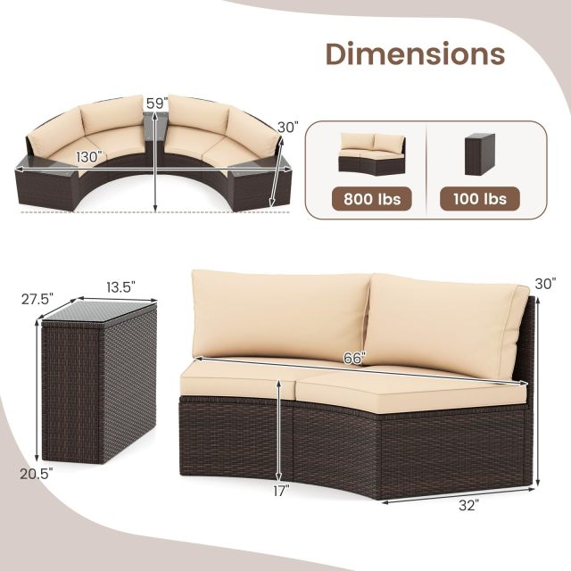 5 Pieces Patio Furniture Set Rattan Wicker Sectional Loveseat