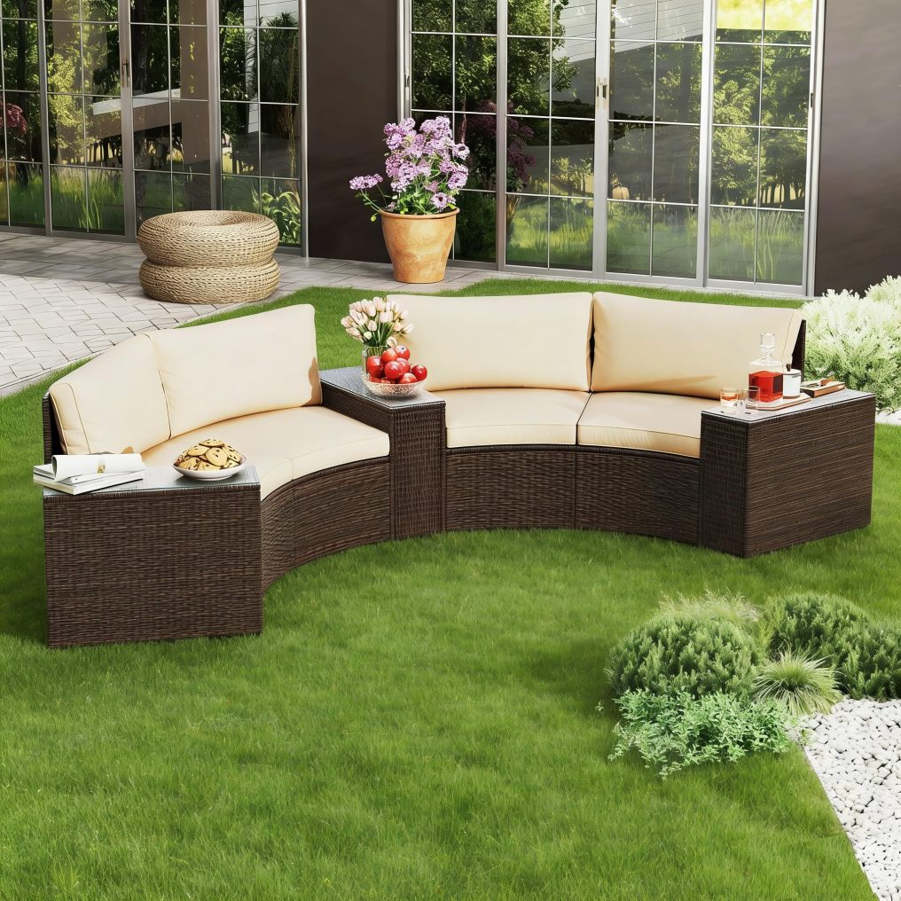 5 Pieces Patio Furniture Set Rattan Wicker Sectional Loveseat