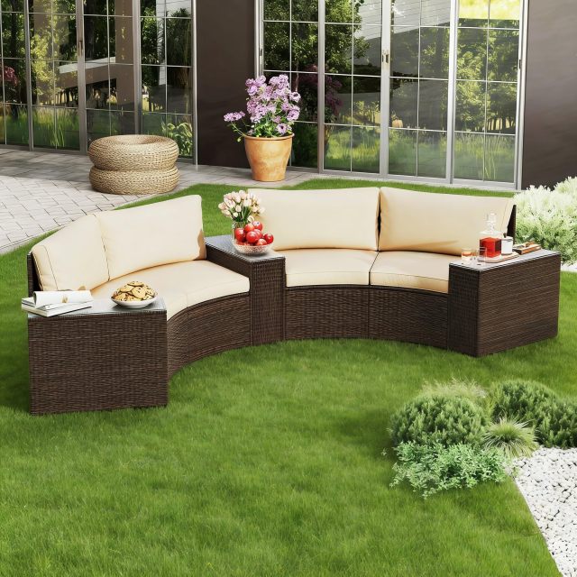 5 Pieces Patio Furniture Set Rattan Wicker Sectional Loveseat
