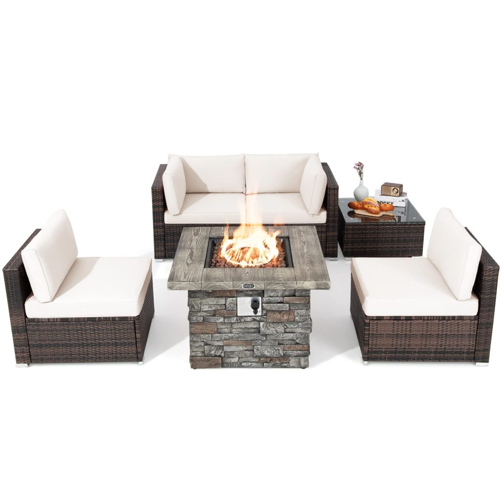 6 Piece Patio Furniture Set with 35'' Fire Pit Table