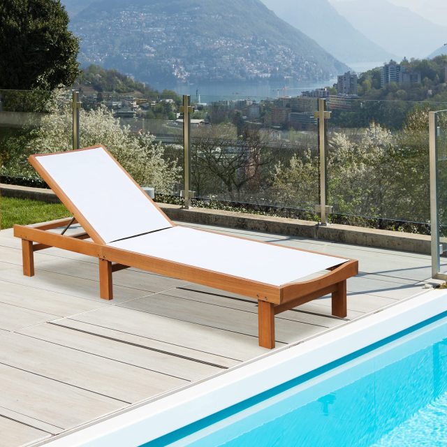 ARLIME Patio Lounge Chair Chaise Strong Eucalyptus Wood Frame