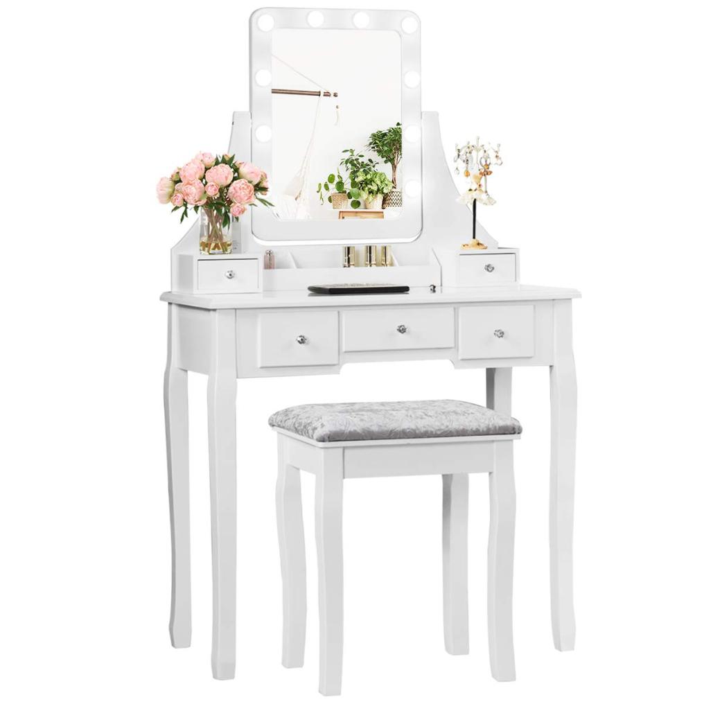 Vanity Table Set with LED Lights 360° Swivel Mirror