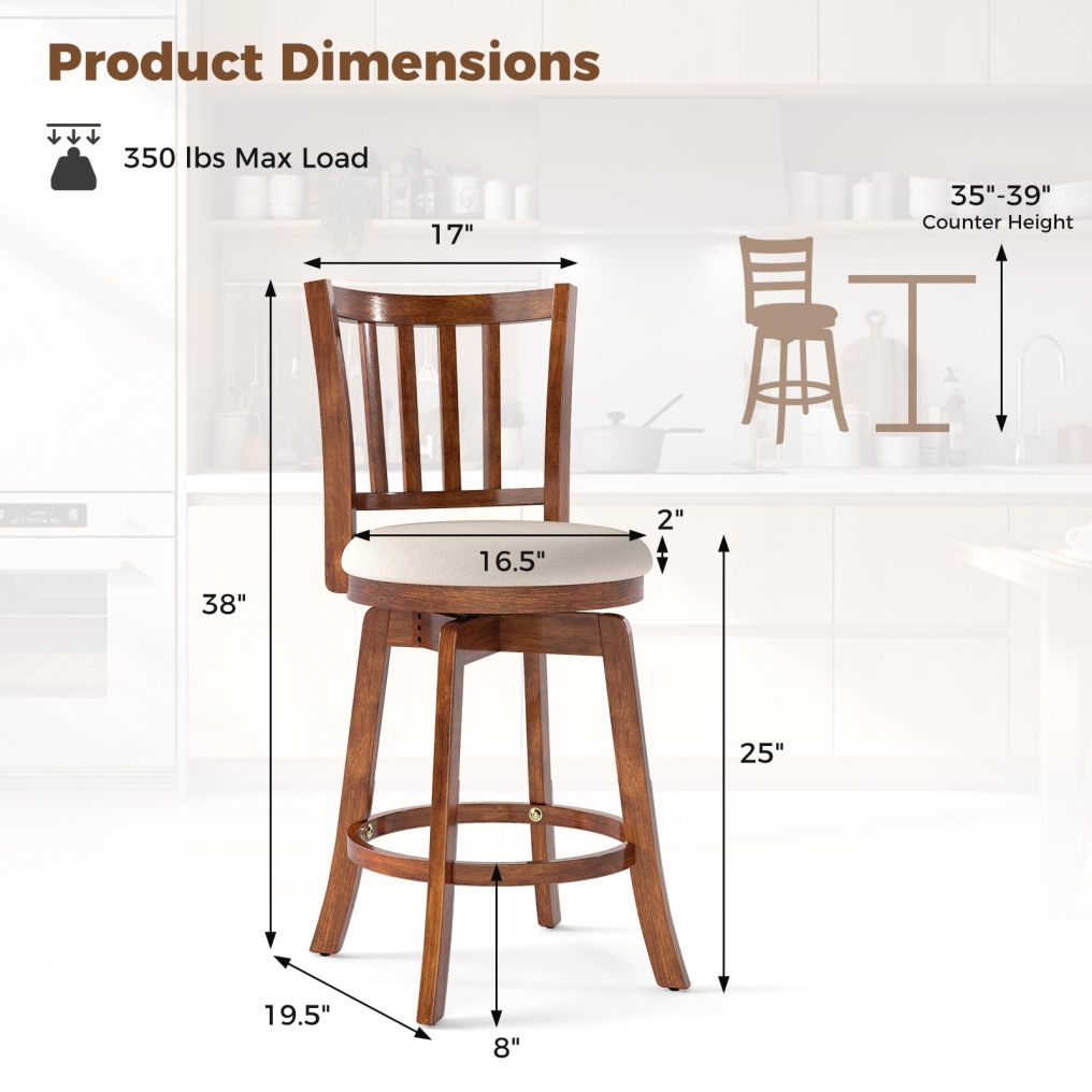 Barstools Set of 2/4 360° Rotating Counter Height Chairs(25'')