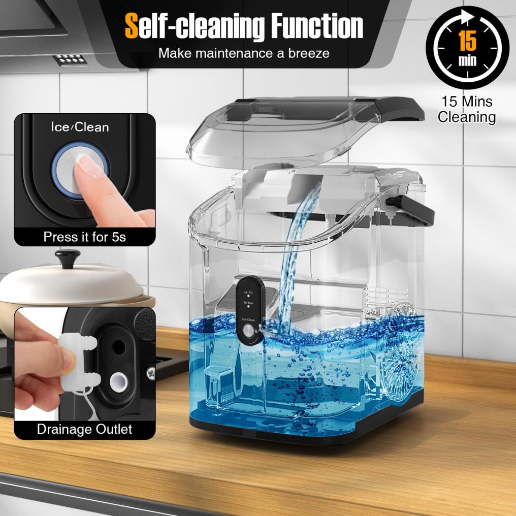 ARLIME Nugget Countertop Ice Maker with Handle Ready in 6 Mins 34 lbs/24H