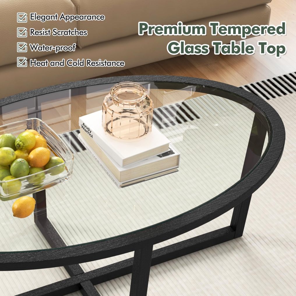 Oval Coffee TableTempered Glass Top Tea Table