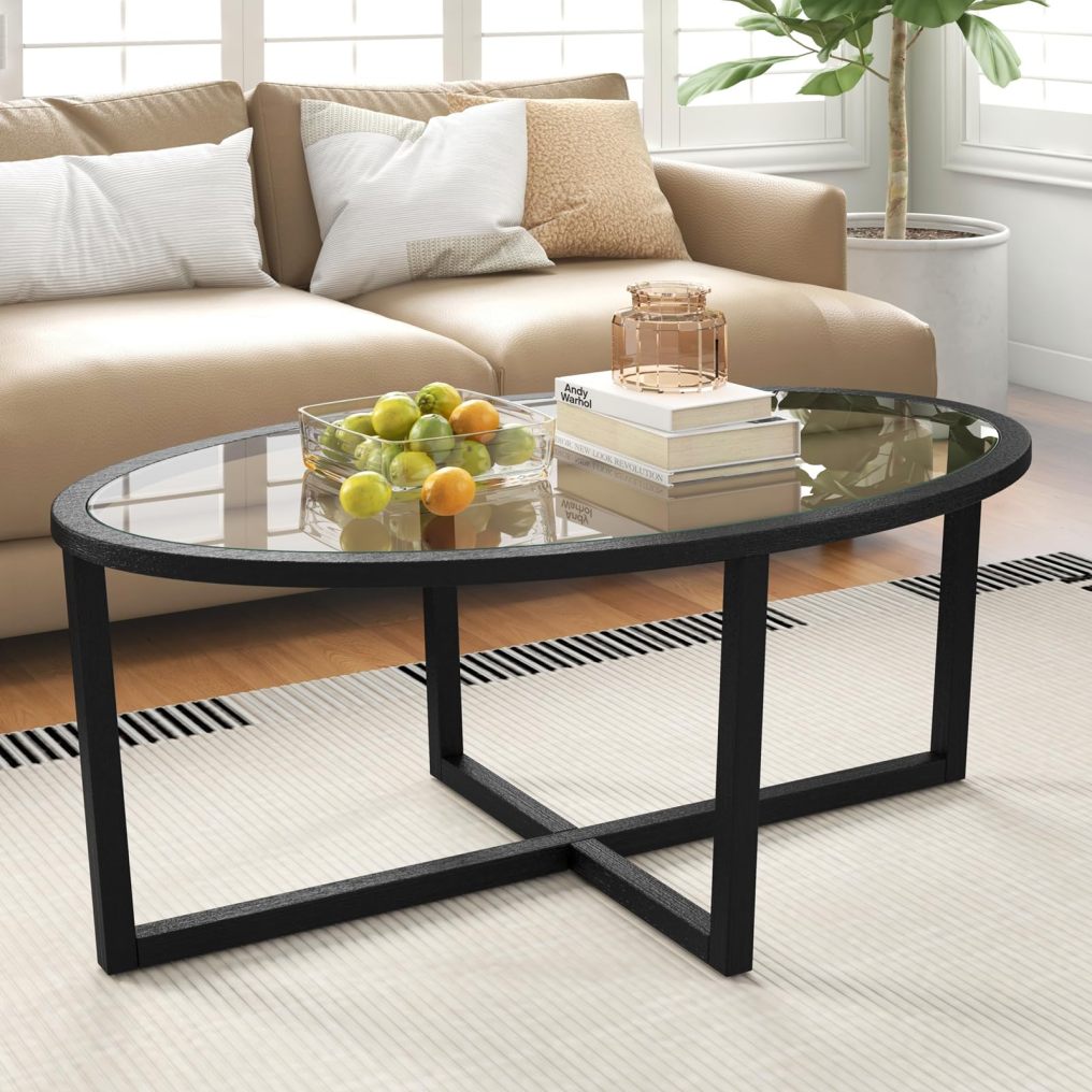 Oval Coffee TableTempered Glass Top Tea Table