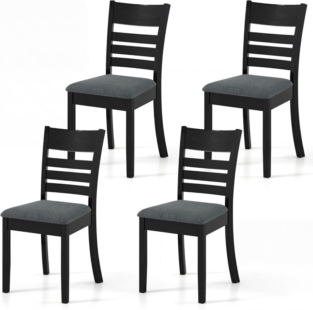 Wooden Dining Chairs Set of 2/4 Solid Rubberwood Frame Kitchen Side Chairs w/Upholstered Padded Seat