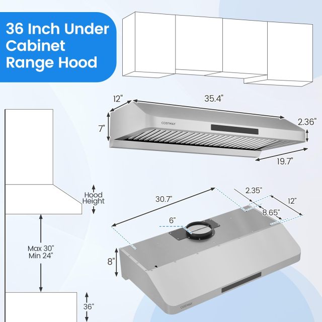 36 Inch Under Cabinet Range Hood with Oil Collector